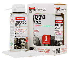 Autoland Zestaw motocyklowy: Chusteczki do szybki kasku + Do smarowania łańcucha Moto Care
